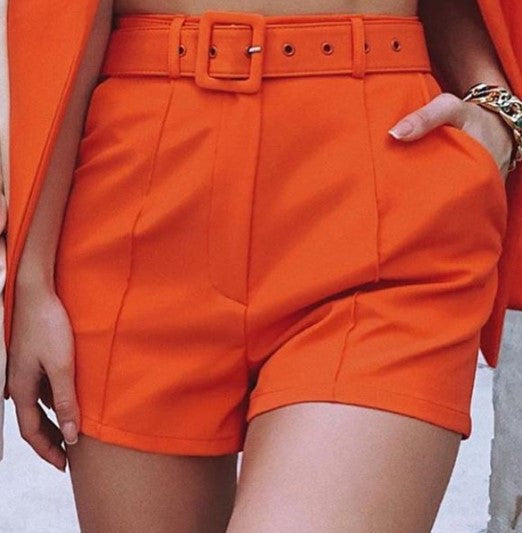 Dame afslappet blazer-shorts-sæt med taljebælte Stilla