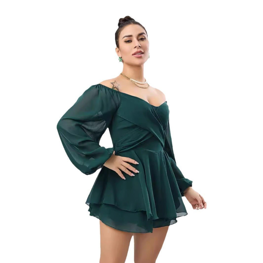 Dame romantisk jumpsuit med off-shoulder-design og flæsedetaljer Stilla