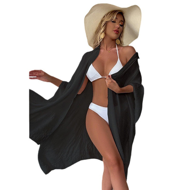 Dame afslappet strandovertræk med knapdetalje og bredt skårne ærmer Stilla