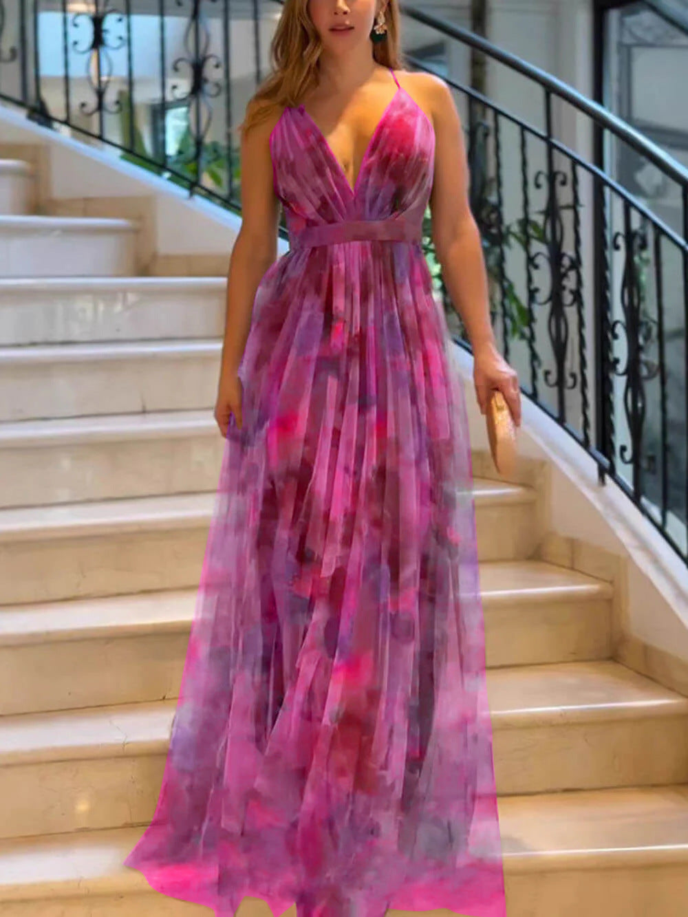 Dame Elegant A-linje Maxi kjole med dyb udskæring Stilla