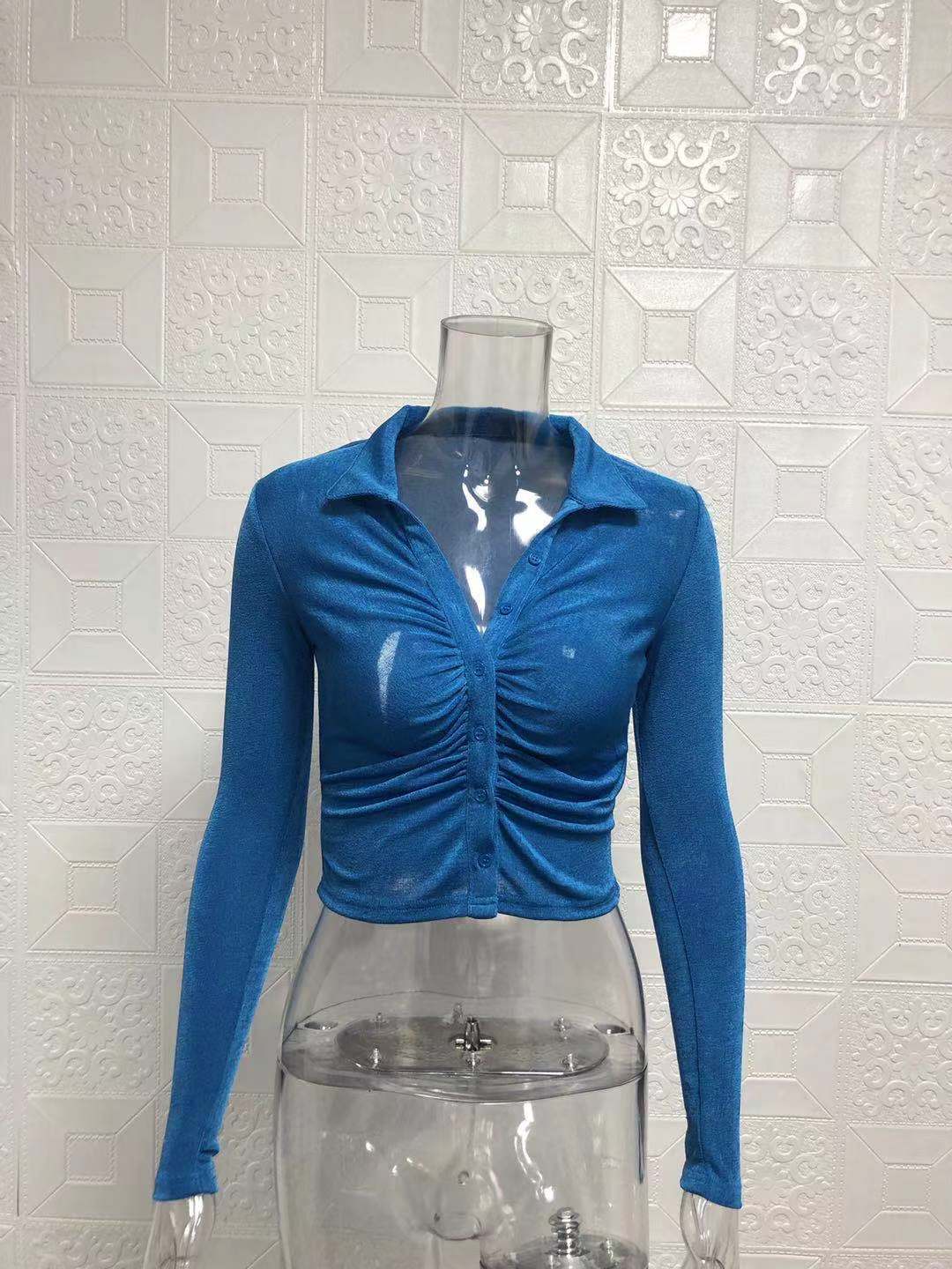 Dame Cropped Langærmet med Rynkning og Knapliste Stiila