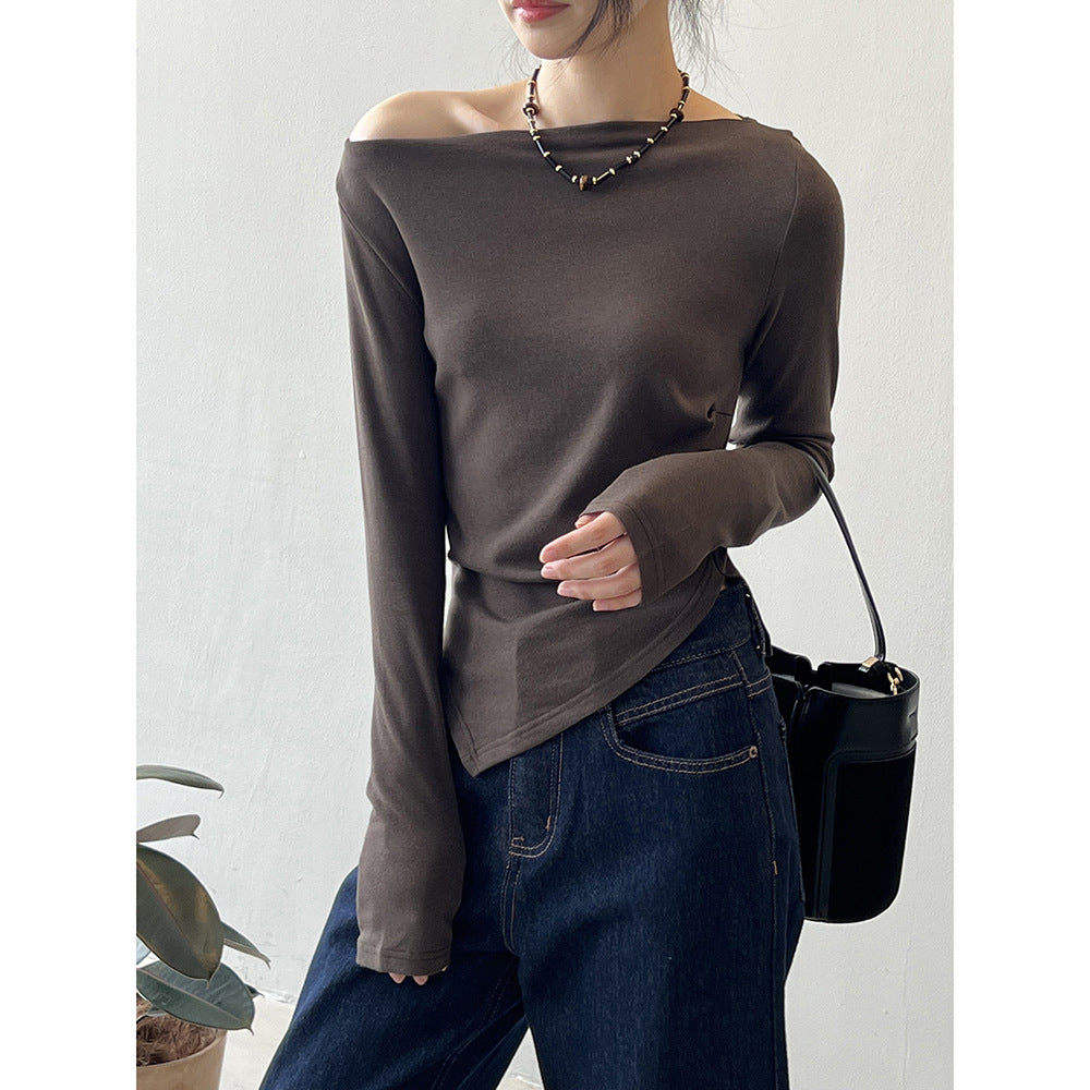 Dame afslappet langærmet skjorte med asymmetrisk snit og raffineret draperingsdesign Stilla