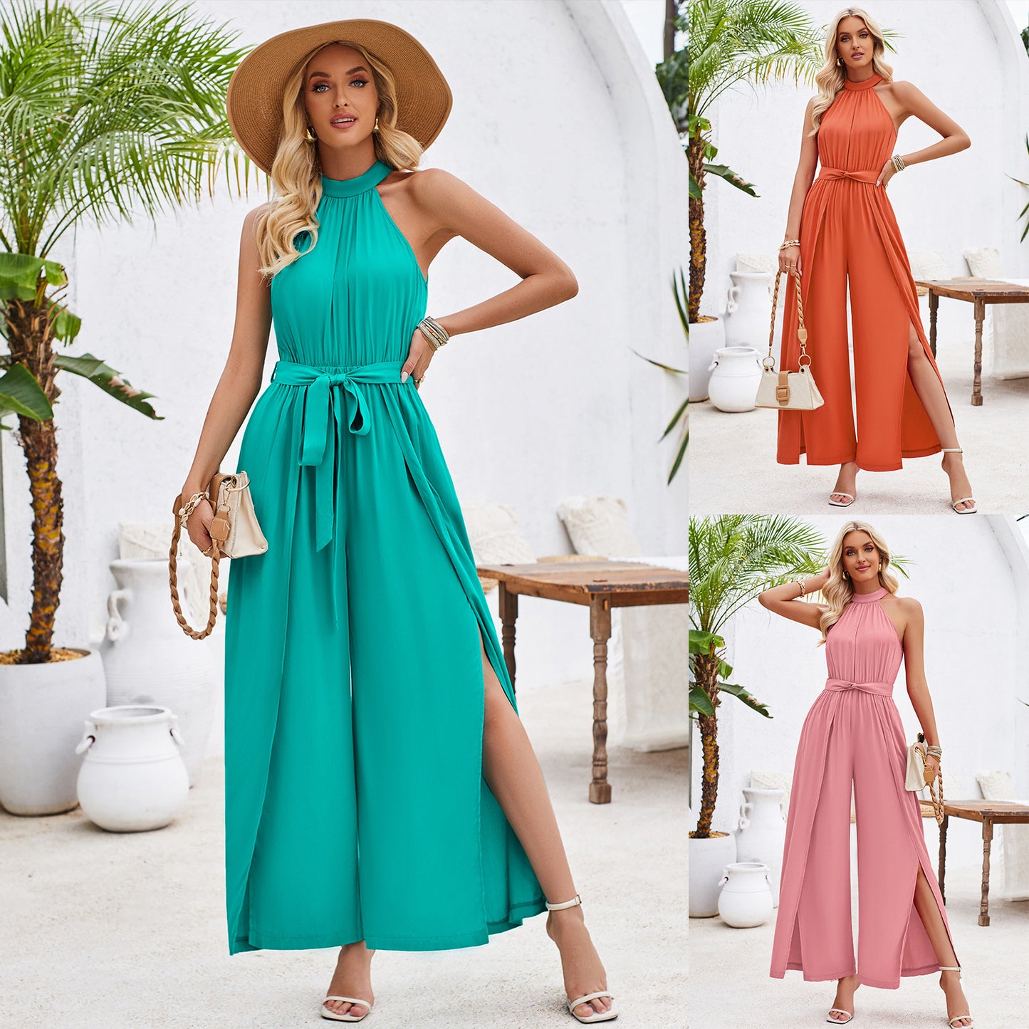 Dame Højhalset Jumpsuit med elegant spalte design Stilla