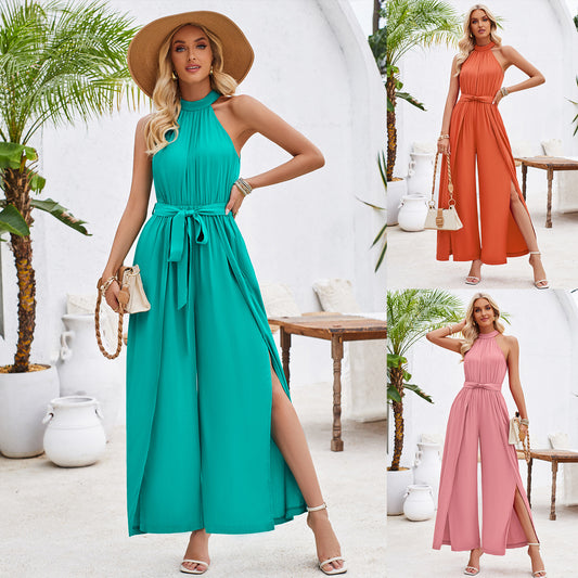 Dame Højhalset Jumpsuit med elegant spalte design Stilla