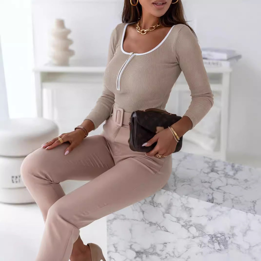 Damer Langærmet Rib-Bodysuit med Lynlåsdetaljer Stilla