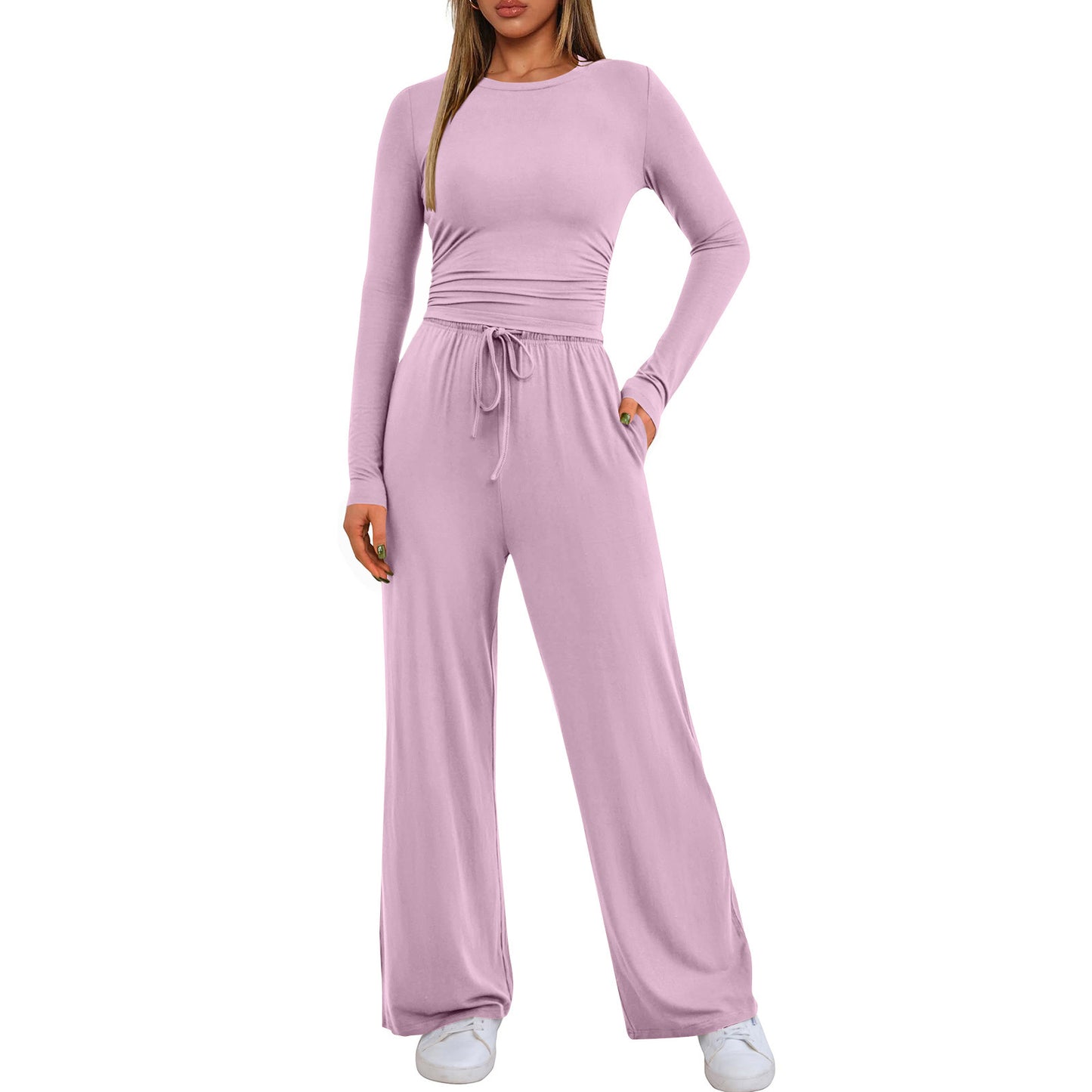 Dame behagelig jumpsuit med lange ærmer og elastisk talje Stilla