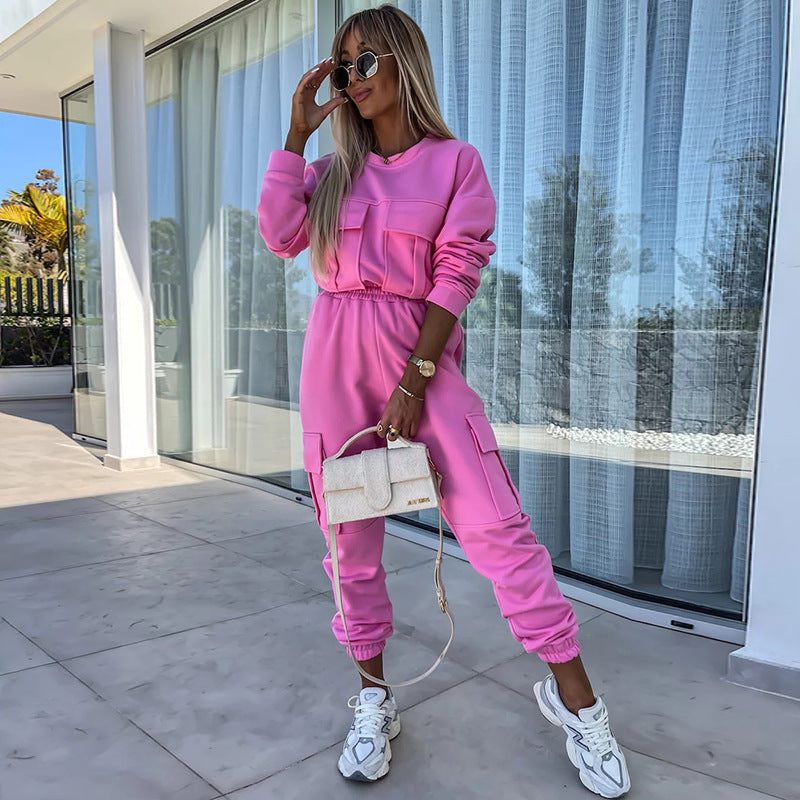 Dame modet og behageligt fleece-træningssæt med praktiske lommer Stilla