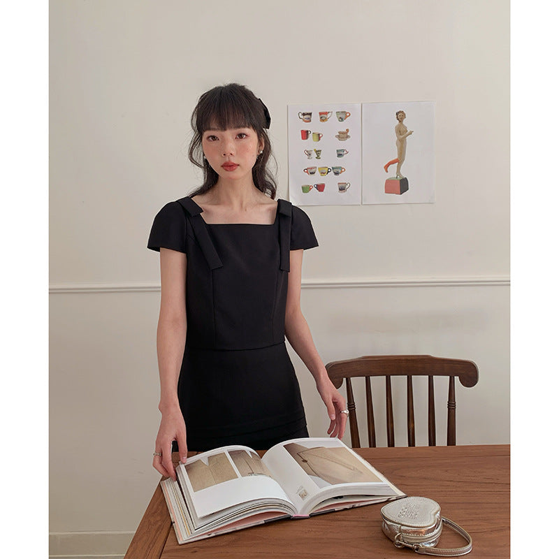 Dame elegant A-linie kjole med firkantet halsudskæring og dekorative sløjfer Stilla