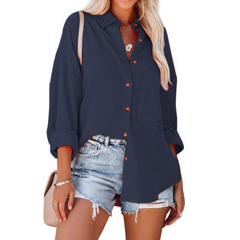 Dame afslappet oversized bluse med knapdetaljer Stilla