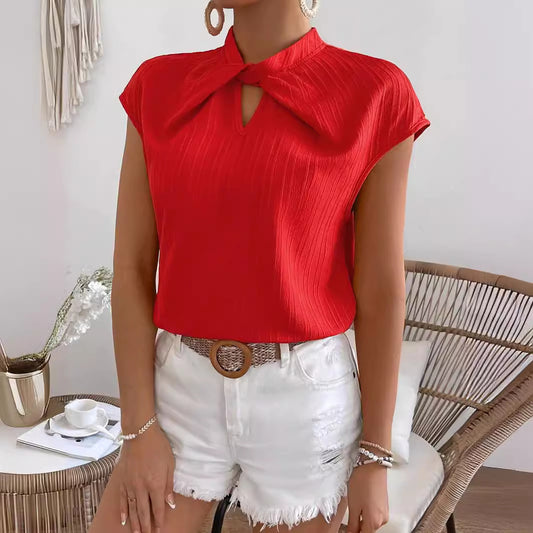 Dame Elegant Bluse med knapdetalje og struktureret stof Stilla