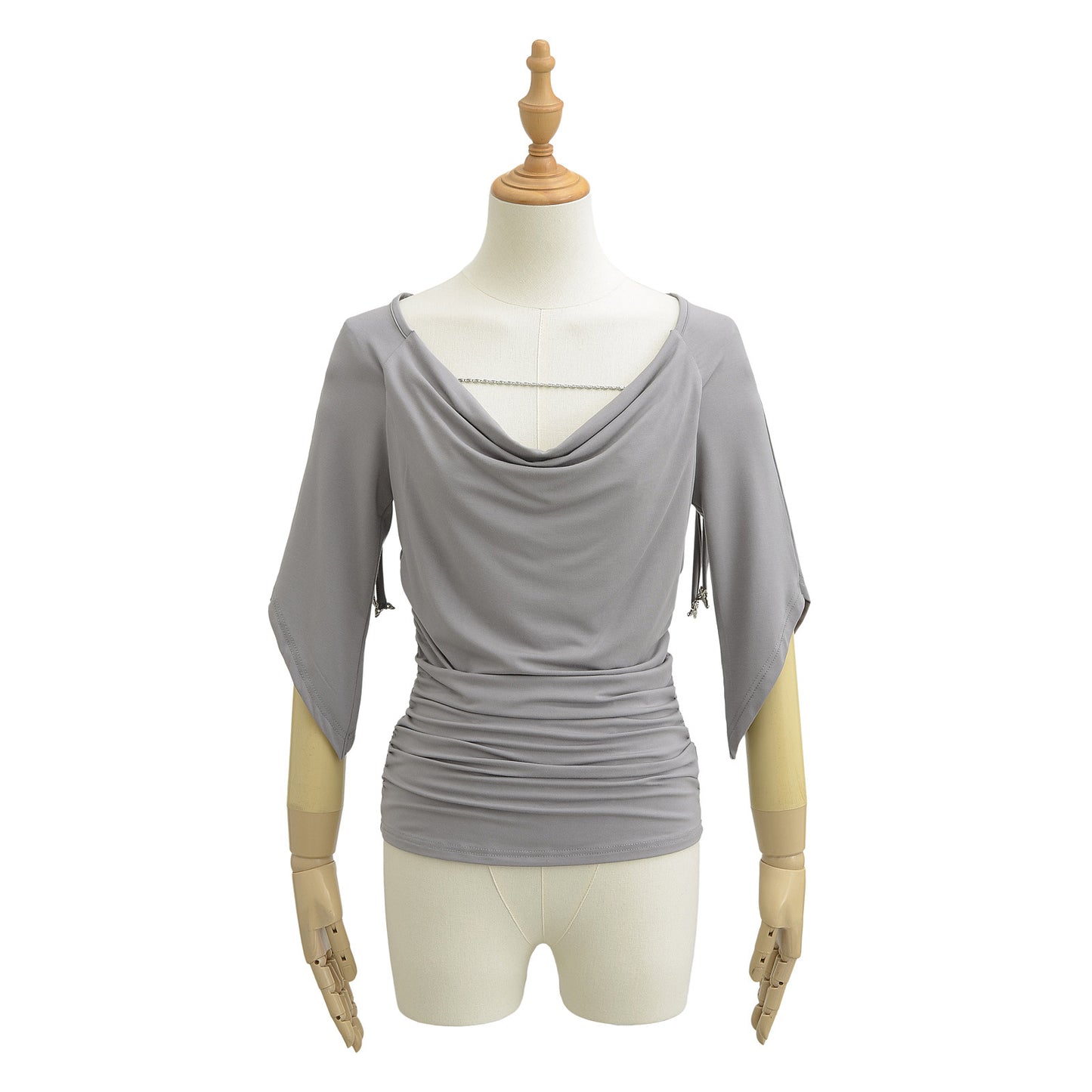 Dame drapeetop med blød V-udskæring og elegant rynkning Stilla