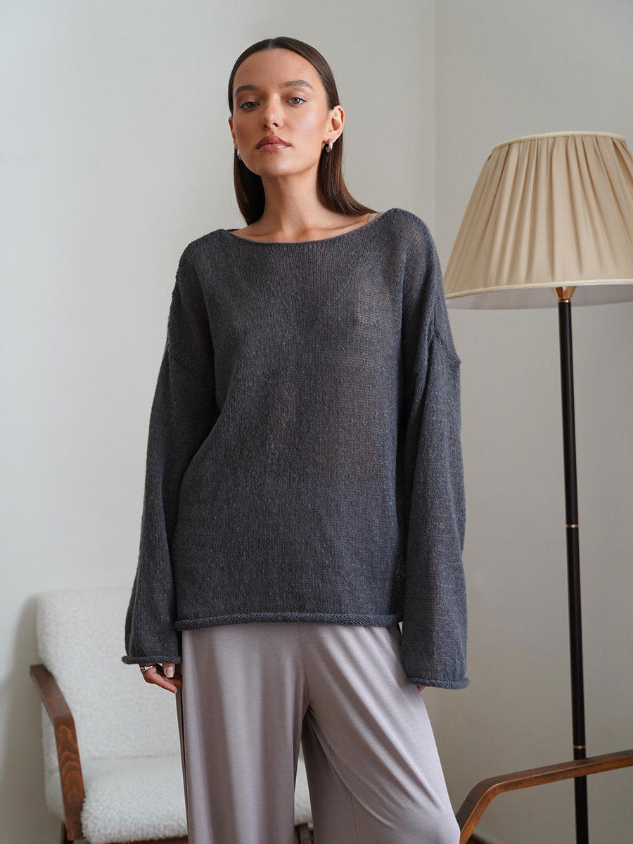 Dame afslappet longsleeve pullover i fin strik kvalitet Stilla