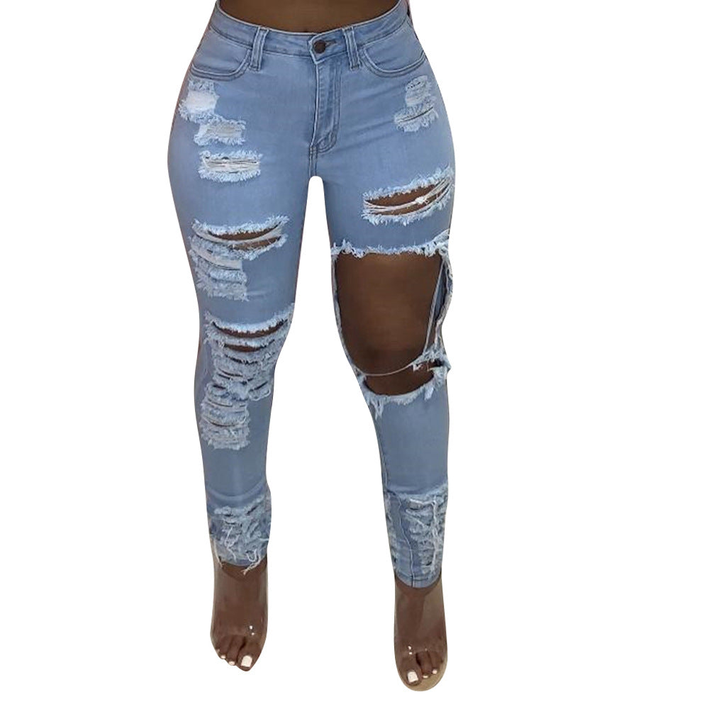 Dame Destroyed Skinny Jeans med sidelæns Cut-Out Stilla