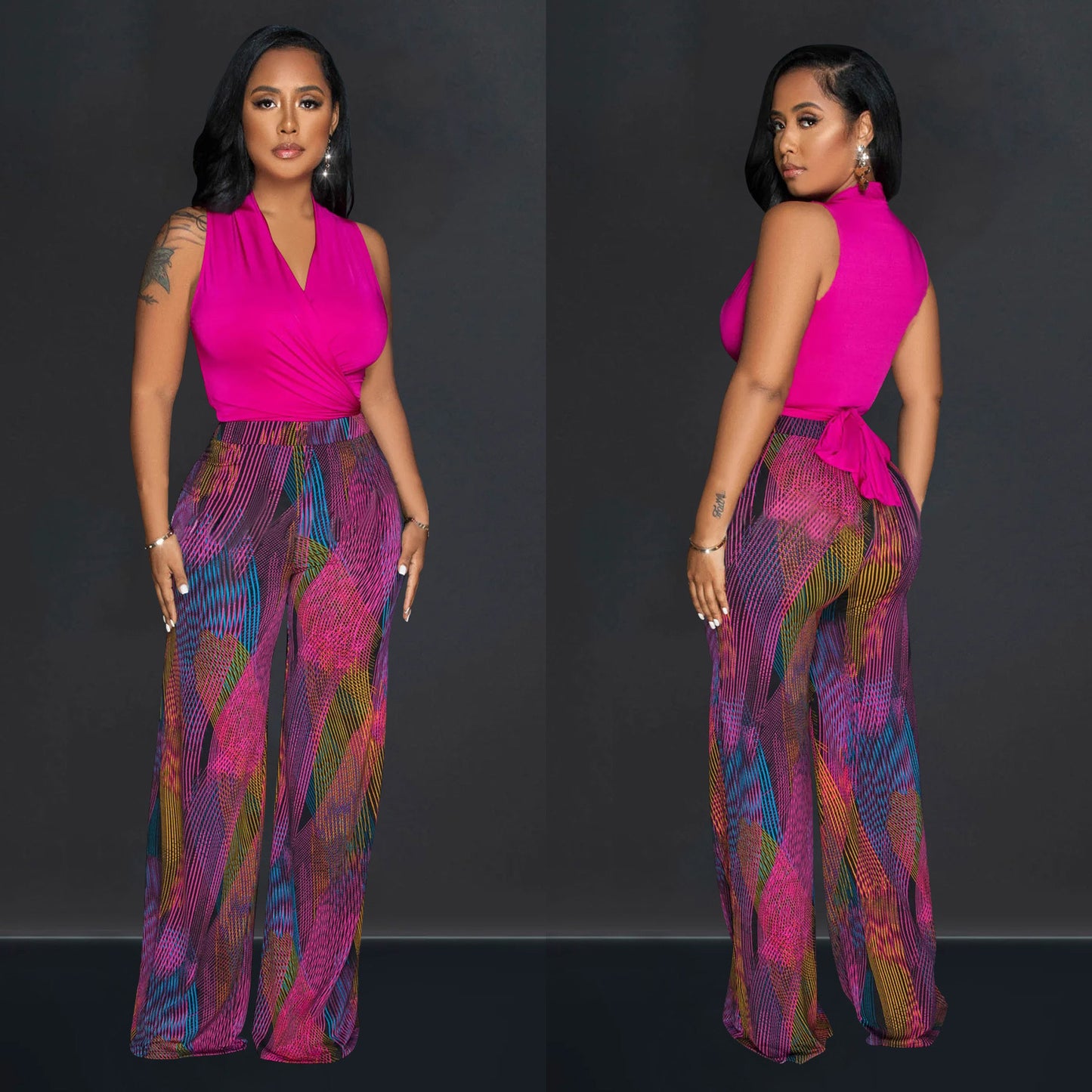 Dame Elegante Jumpsuit med indviklet overdel og bredt ben Stilla