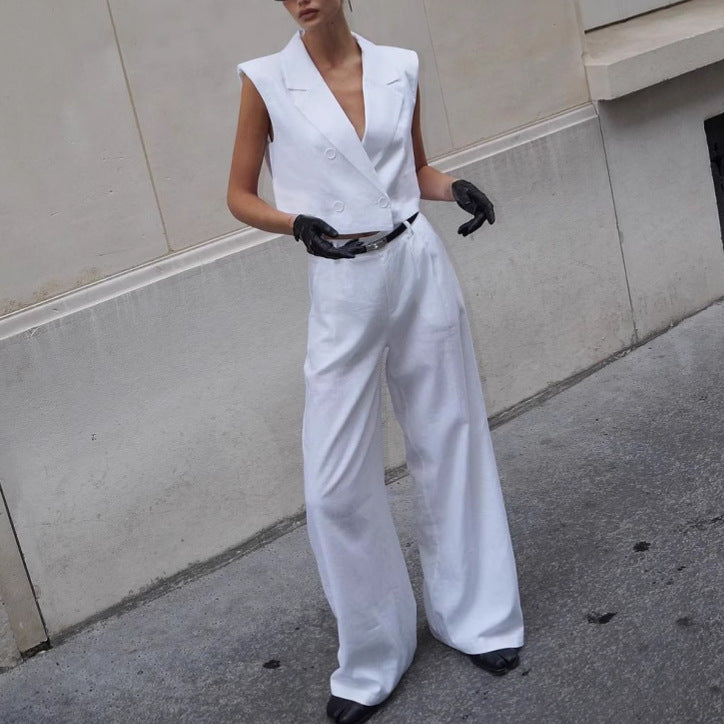 Dame Elegant blazer- og bukseensemble med smart snit og vidt skårne ben Stilla