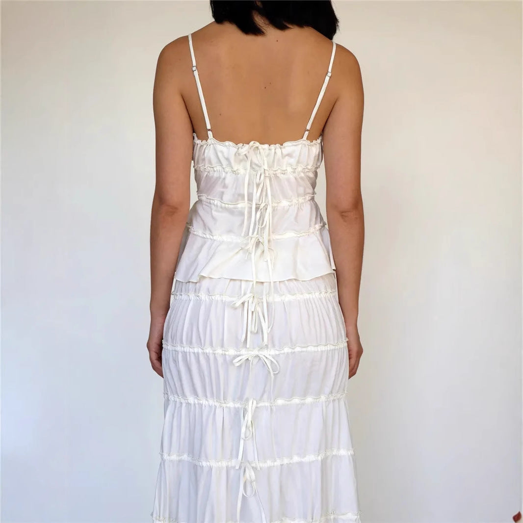 Dame Elegant Flæse Sommerkjole med Bindebånd Stilla