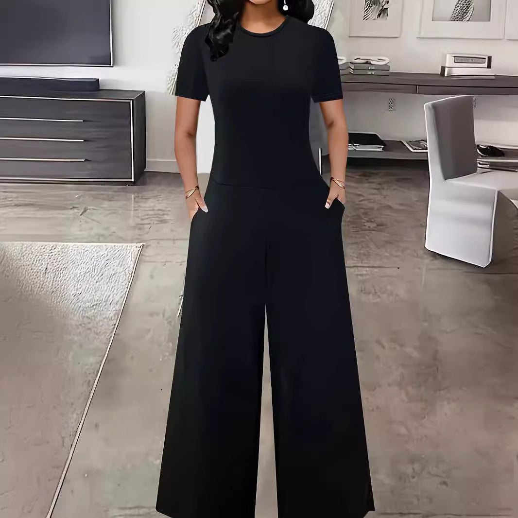 Dame Elegant Jumpsuit med bredt ben og moderigtig rund halsudskæring Stilla