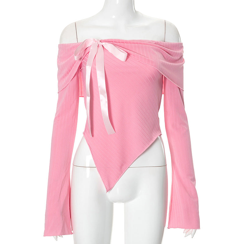 Femme Off-shoulder Draperet Body med Sløjfe Detalje Stilla