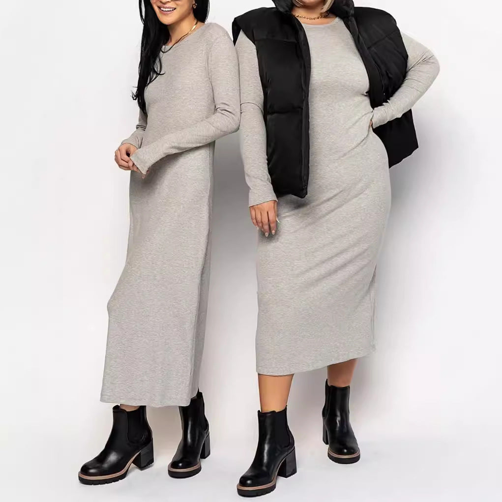 Dame afslappet langærmet maxikjole i hudvenlig bomuld Stilla