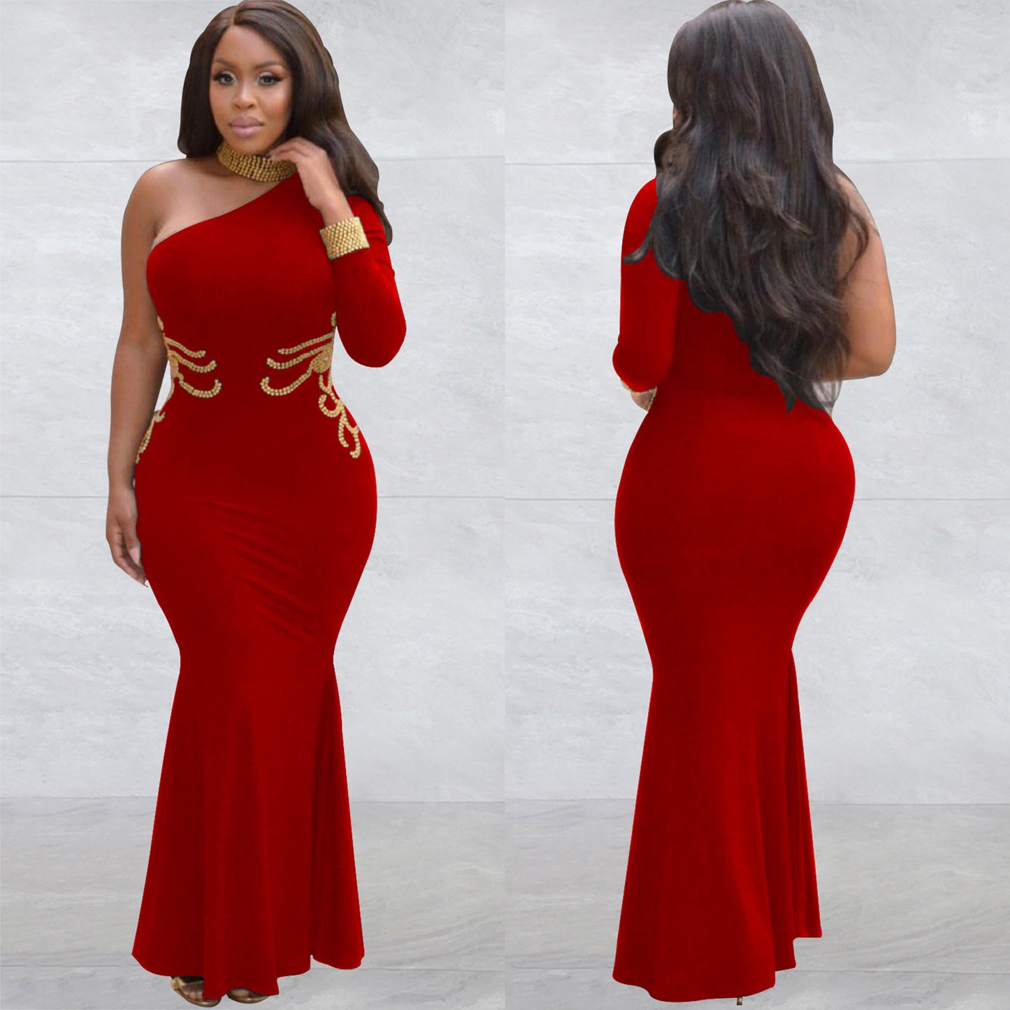 Dame Elegant aftenkjole med asymmetrisk udskæring og luksuriøse udsmykninger Stilla