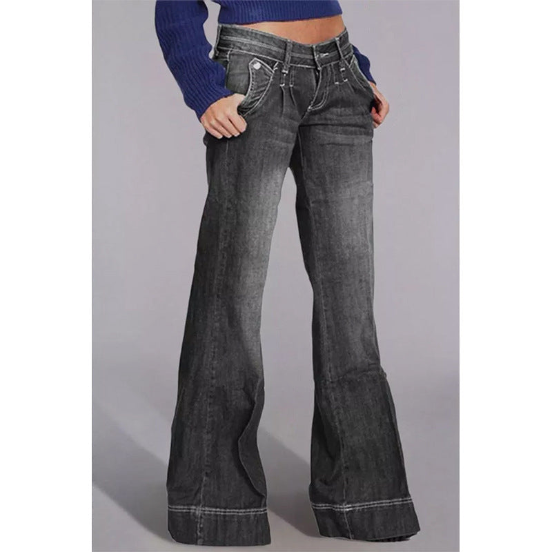 Dame Højhævede Bootcut Jeans med fortrængte vaskninger og udvidet ben Stilla