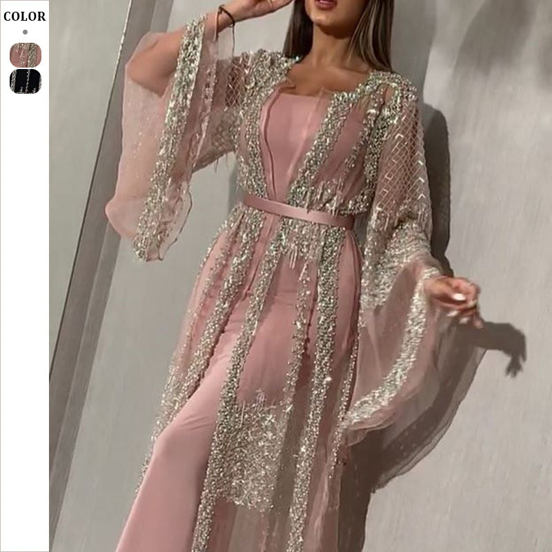 Dame Elegant Kaftankjole med strålende paljetter og luksuriøs overdel Stilla