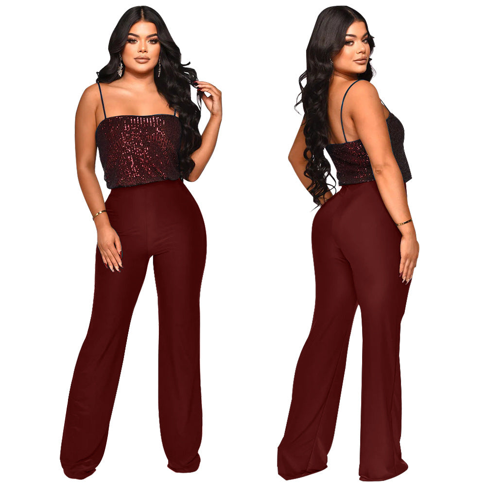 Dame glamorøs jumpsuit med palietter og bredt ben Stilla