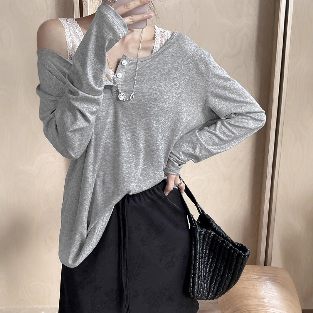 Dame afslappet langærmet skjorte med diskret knaplukning og højkvalitets bomuldsblanding Stilla