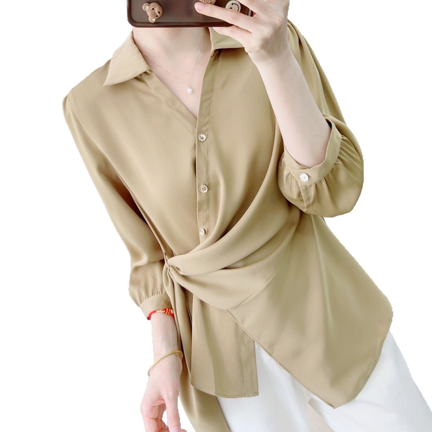 Dame elegant bluse med indpakningslook og fine knapdetaljer Stilla