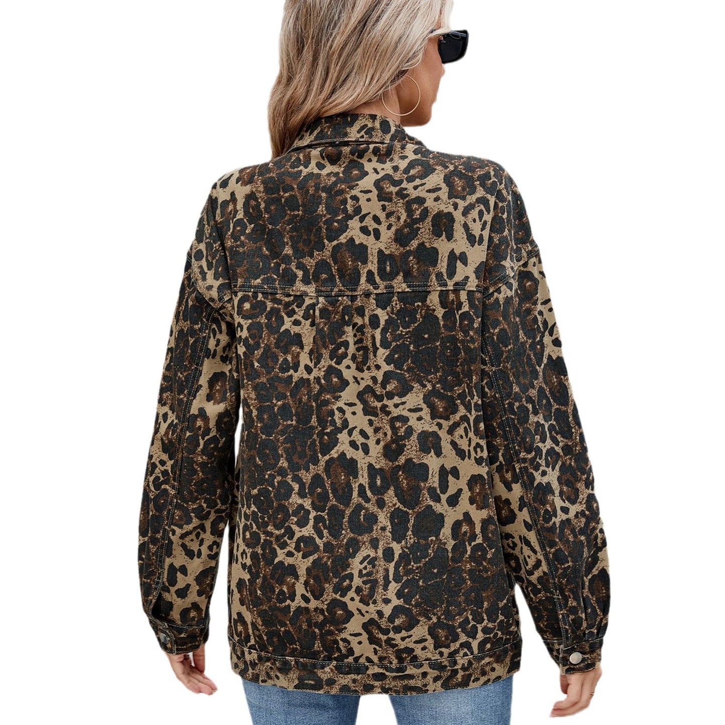 Dame denim skjortejakke med stilfuldt Leo-mønster og praktiske lommer Stilla