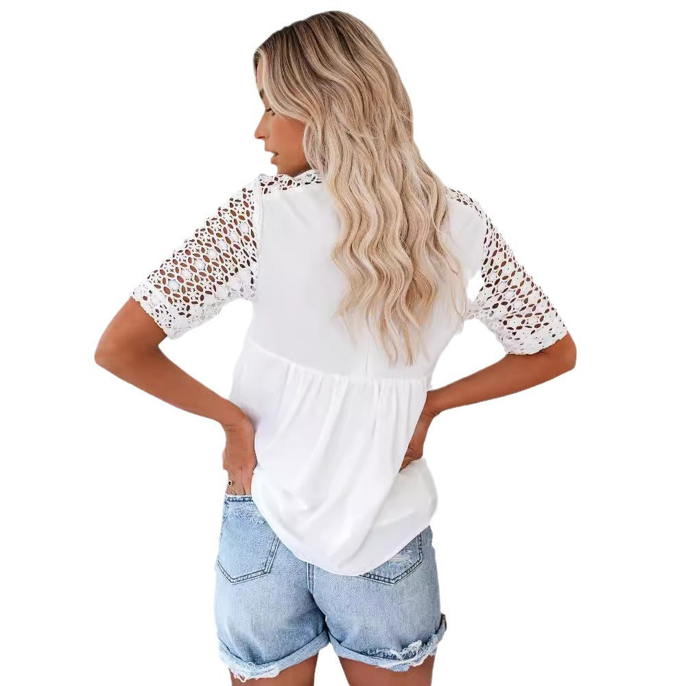 Dame elegant bluse med spids-detalje Stilla