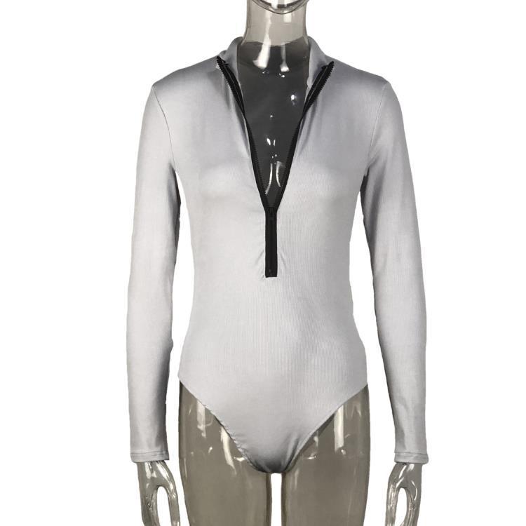 Dame Langærmet Bodysuit med moderne lynlås og figursyet design Stilla