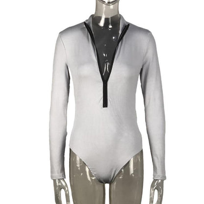 Dame Langærmet Bodysuit med moderne lynlås og figursyet design Stilla