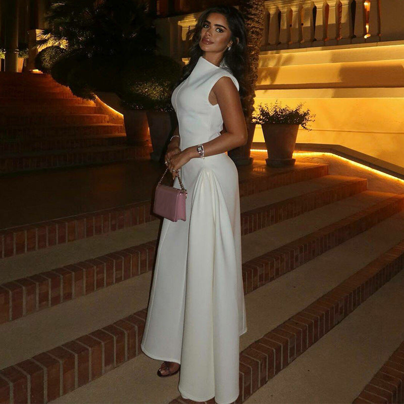 Dame Elegant aftenkjole med høj krave og struktureret skørt Stilla