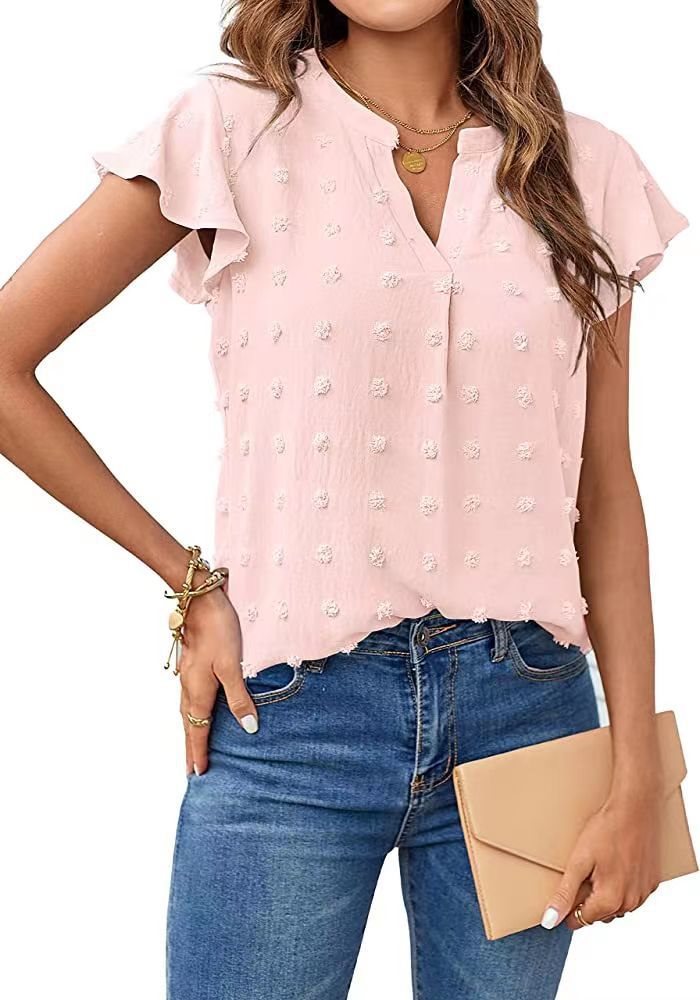 Dame elegant blouse med fint strukturdesign og korte ærmer Stilla