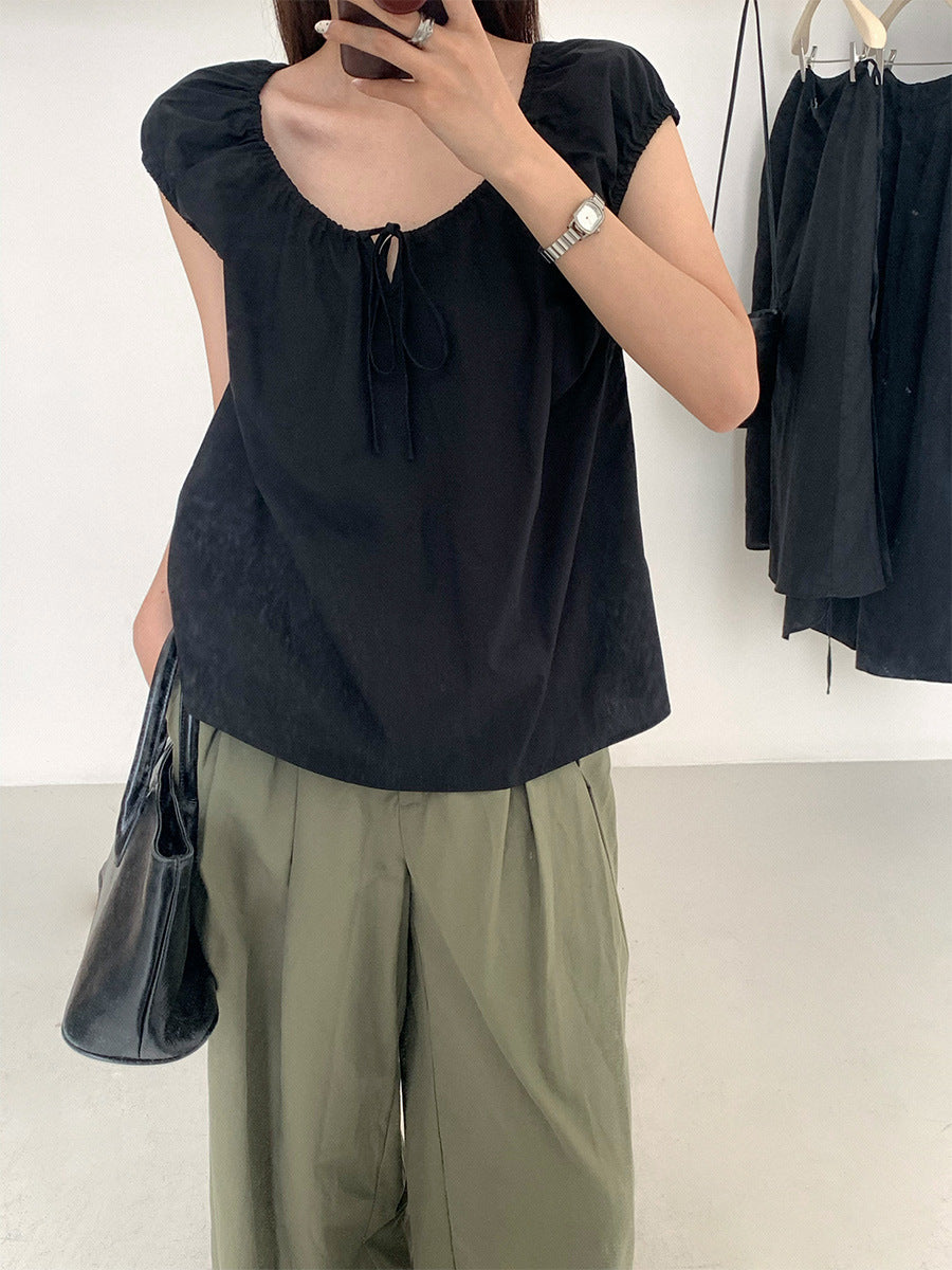 Dame elegant bluse med draperinger Stilla