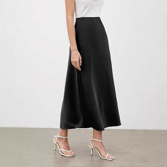 Dame Elegant Flydende Satin Maxi-Nederdel Stilla