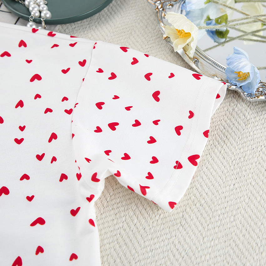 Dame cropped-top og high-waist shorts sæt med hjertemotiv Stilla