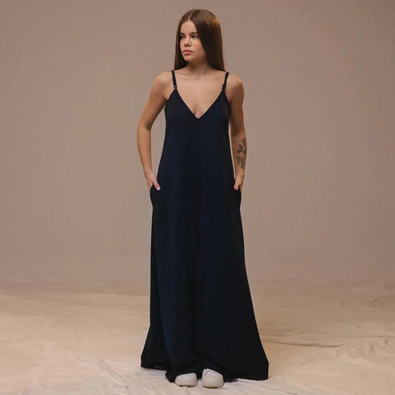 Dame Bredskåret Jumpsuit med V-udskæring og Taljebælte Stilla