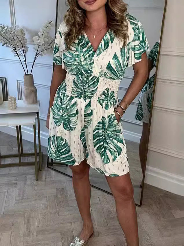 Dame jumpsuit med blomstertryk og elastisk talje Stilla