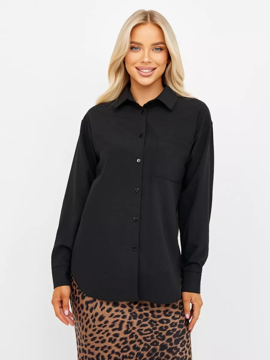 Dame afslappet overshirt med button-down-krave og brystlomme Stilla