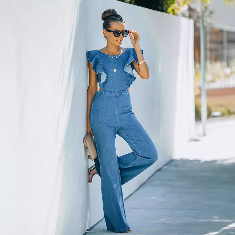 Femme Volantærmer Denim Jumpsuit Stilla