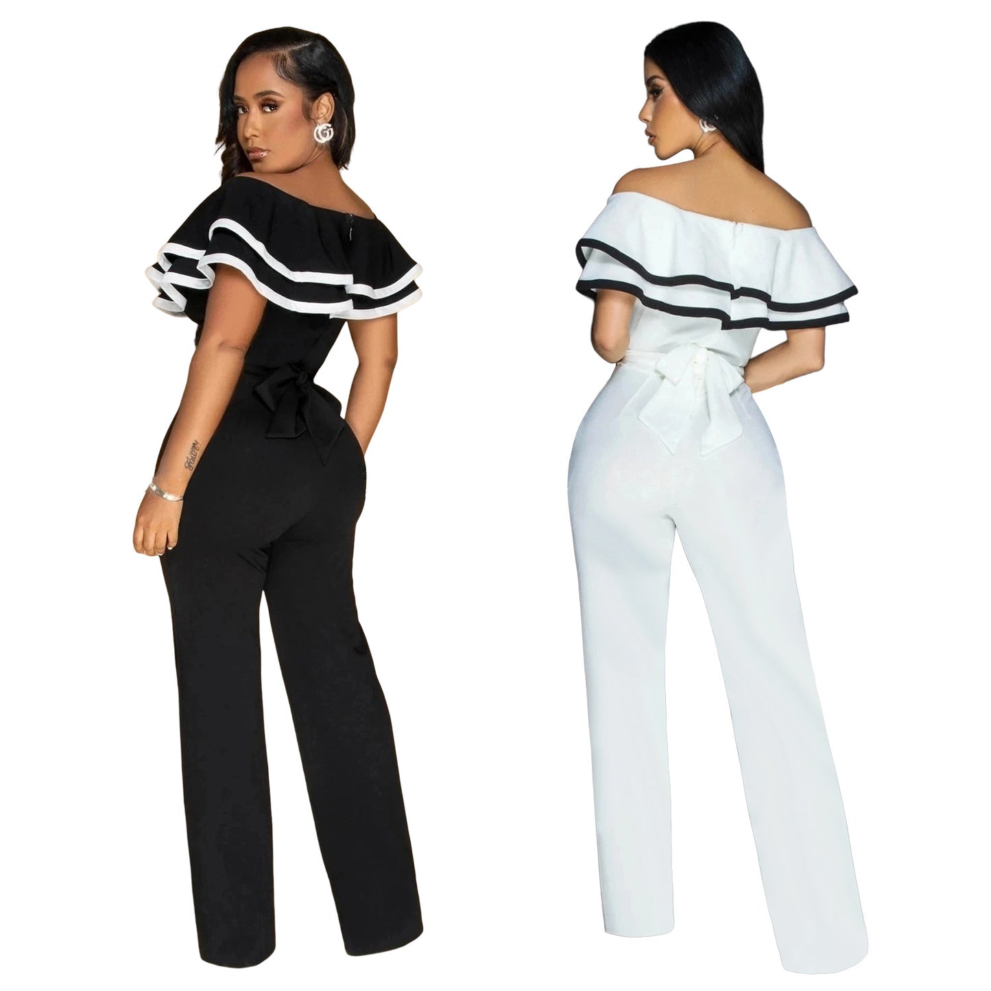 Dame Elegant Off-Shoulder Jumpsuit med ruffles detaljer og tætsiddende snit Stilla