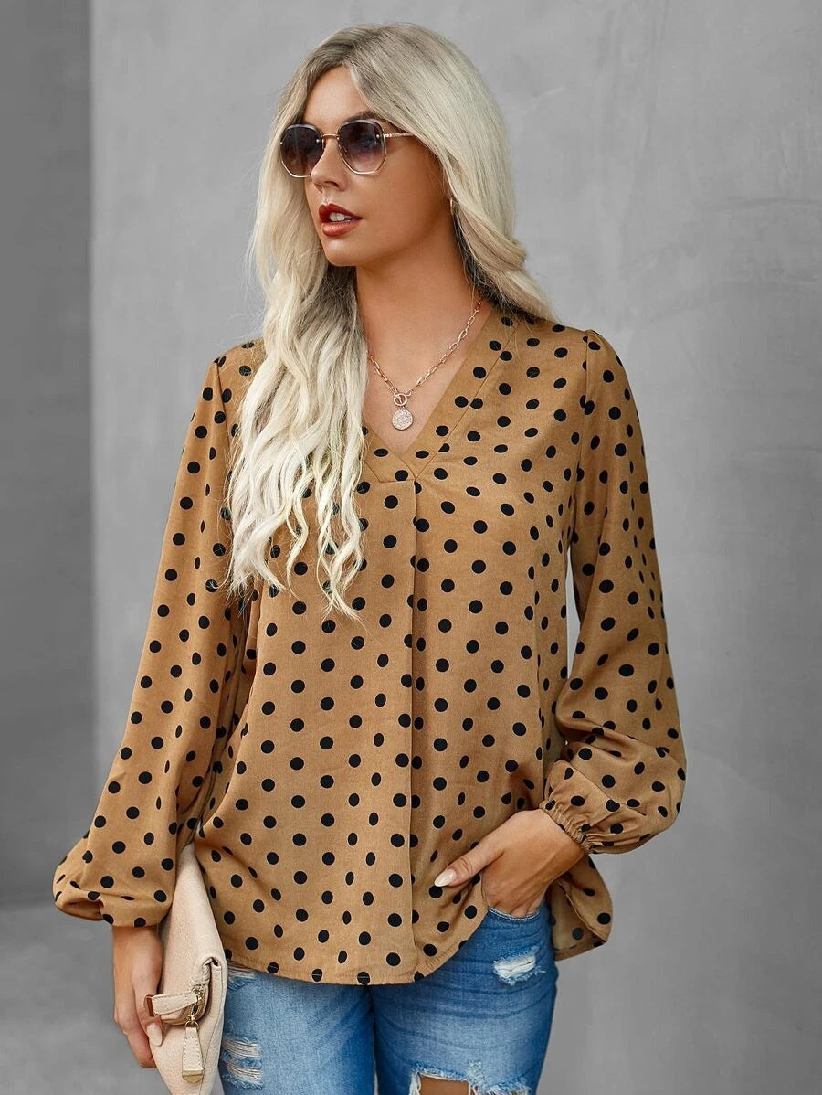 Dame elegant bluse med puffærmer og hjerte mønster Stilla