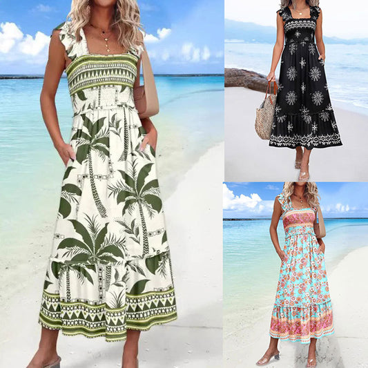 Bohemian Tropical Print Maxi-Kjole til Damer Stilla