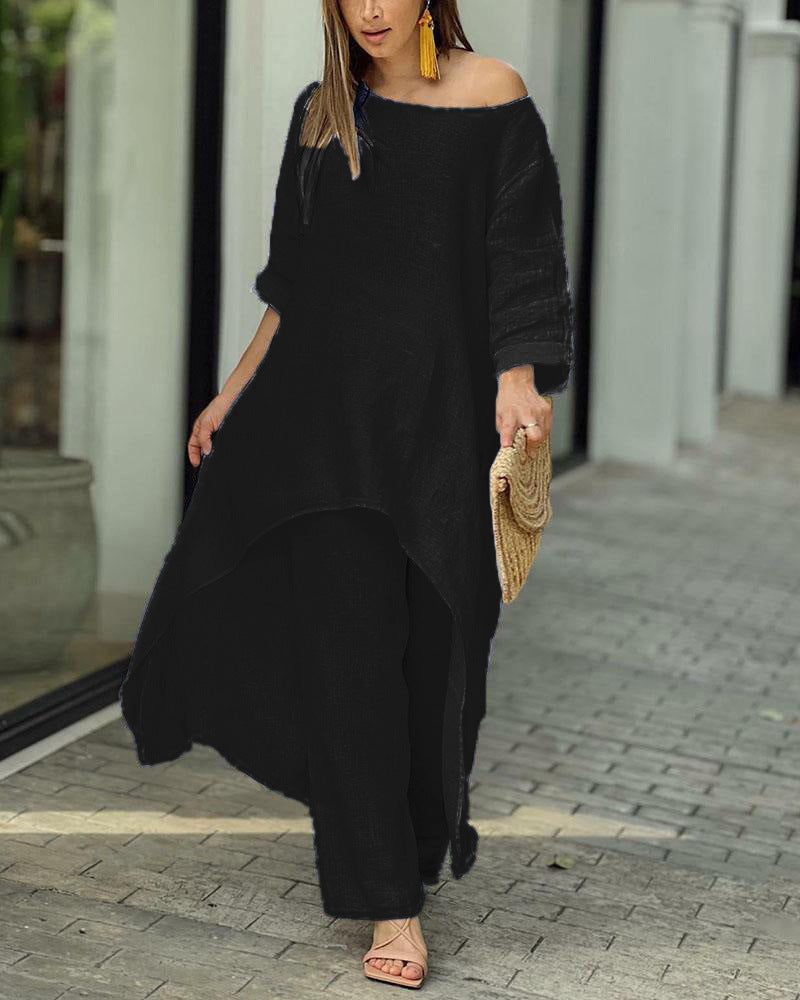 Dame afslappet kombinerbart sæt bestående af oversized top og bred bukser Stilla