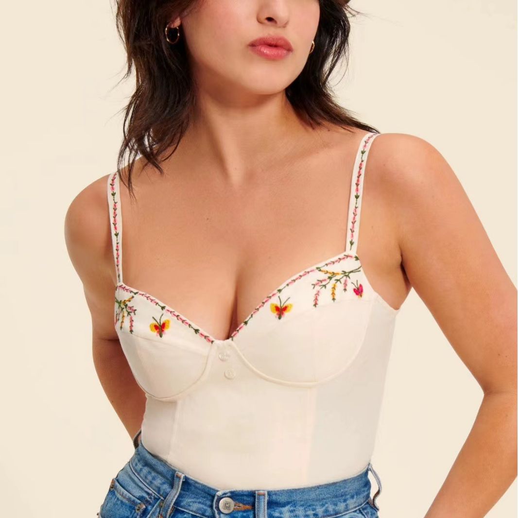 Dame Tailored Bustier med fin blomsterbroderi og justerbare stropper Stilla