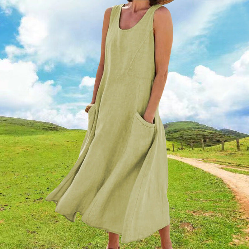 Dame afslappet sommertkjole med lommer og uden ærmer Stilla