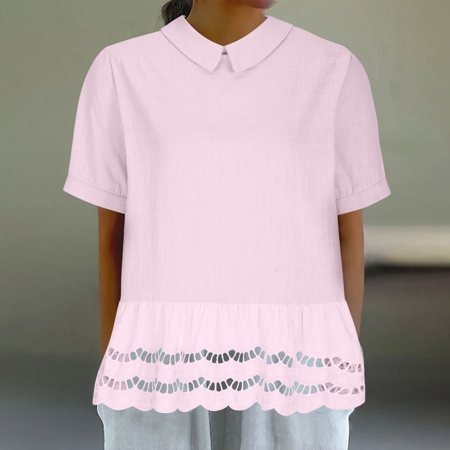 Dame elegant bluse med bølget kant Stilla