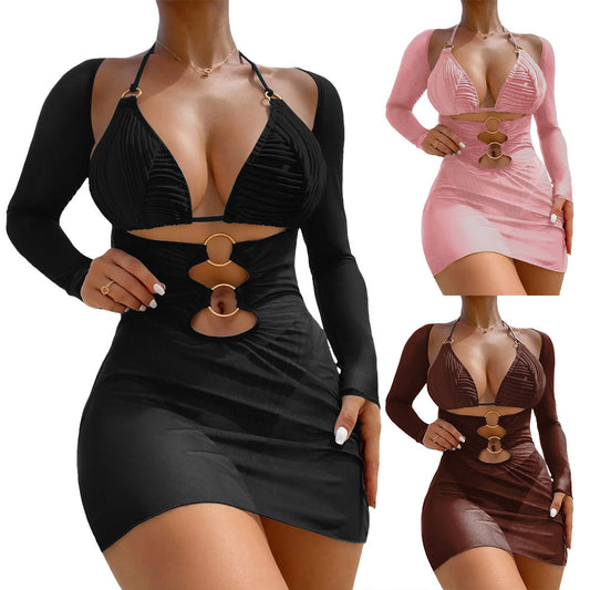 Dame Cut-Out Minikjole med lange ærmer Stilla